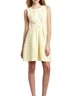 Trina Turk Yellow and White jacquard sleeveless dress